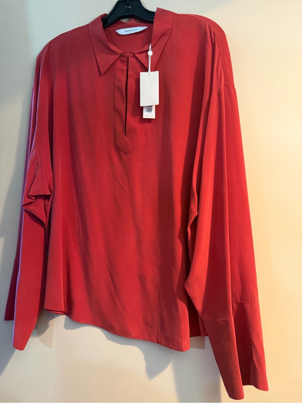 Rebecca Taylor Red Long-Sleeve Silk-Feel Blouse